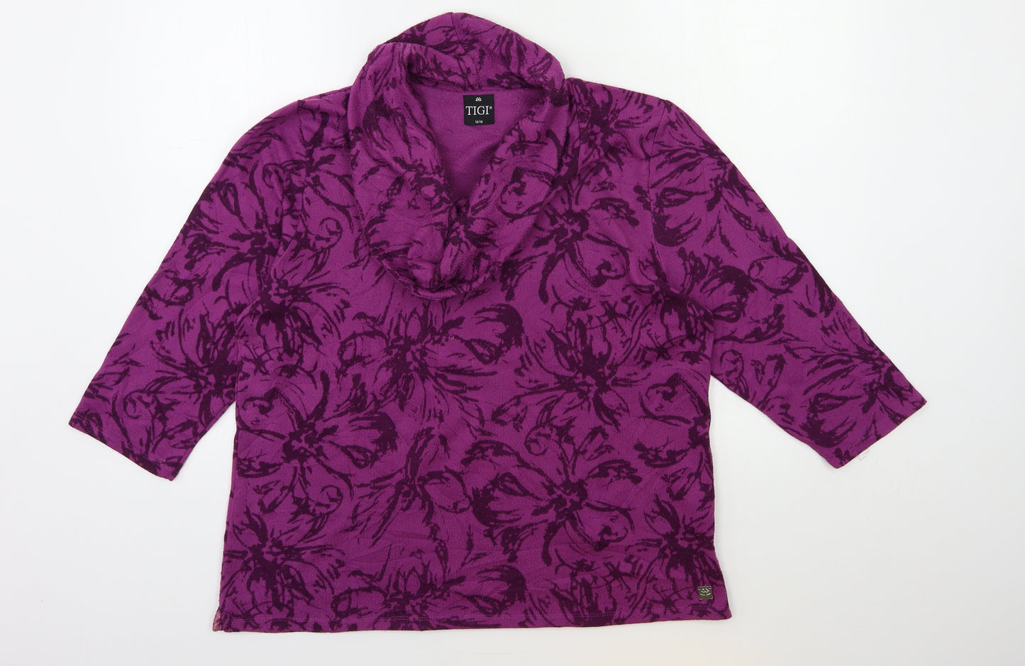 tigi Womens Purple Floral Knit Pullover Jumper Size 14
