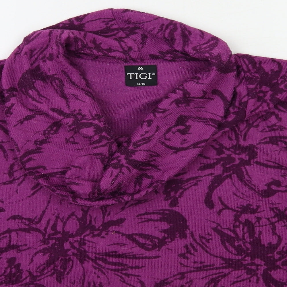tigi Womens Purple Floral Knit Pullover Jumper Size 14