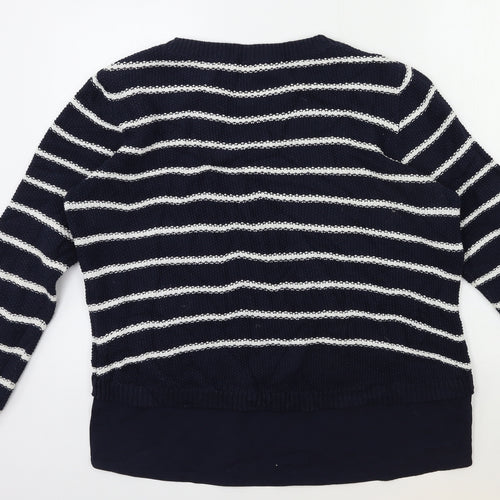 Yessica Womens Blue Striped Knit Pullover Jumper Size M