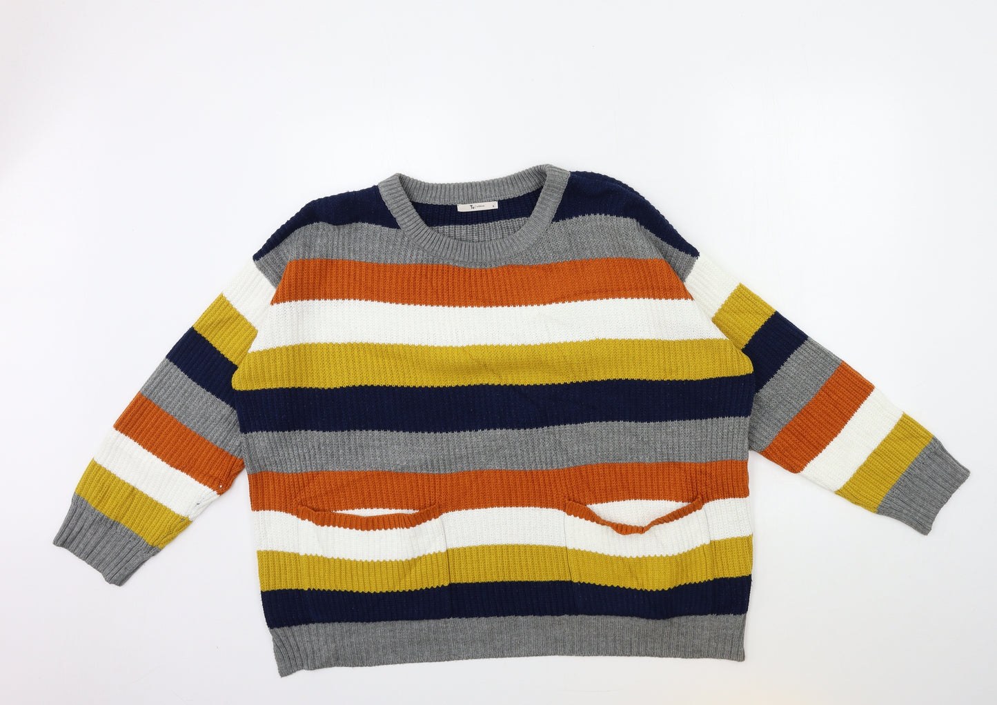 TU Womens Blue Striped Knit Pullover Jumper Size 16
