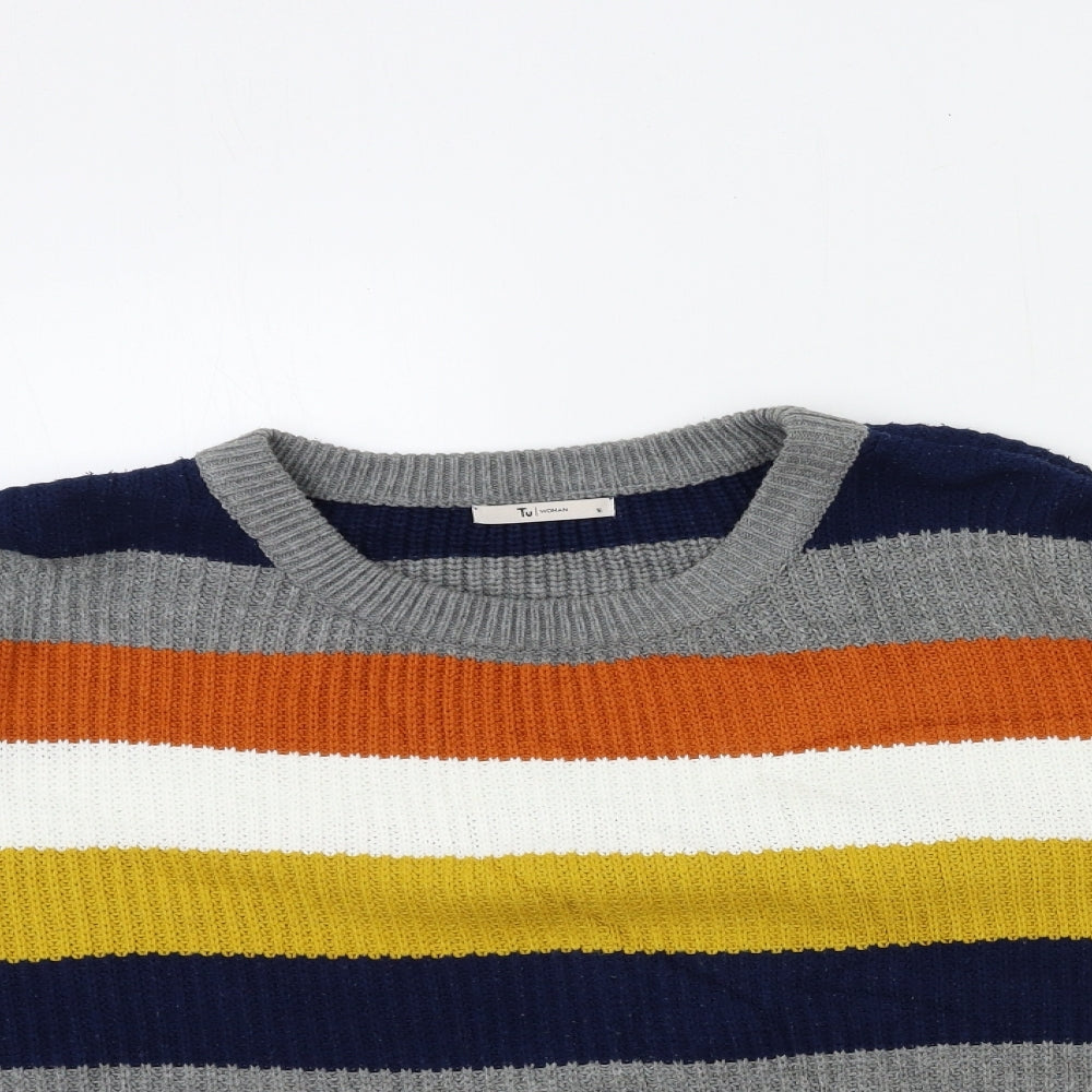 TU Womens Blue Striped Knit Pullover Jumper Size 16