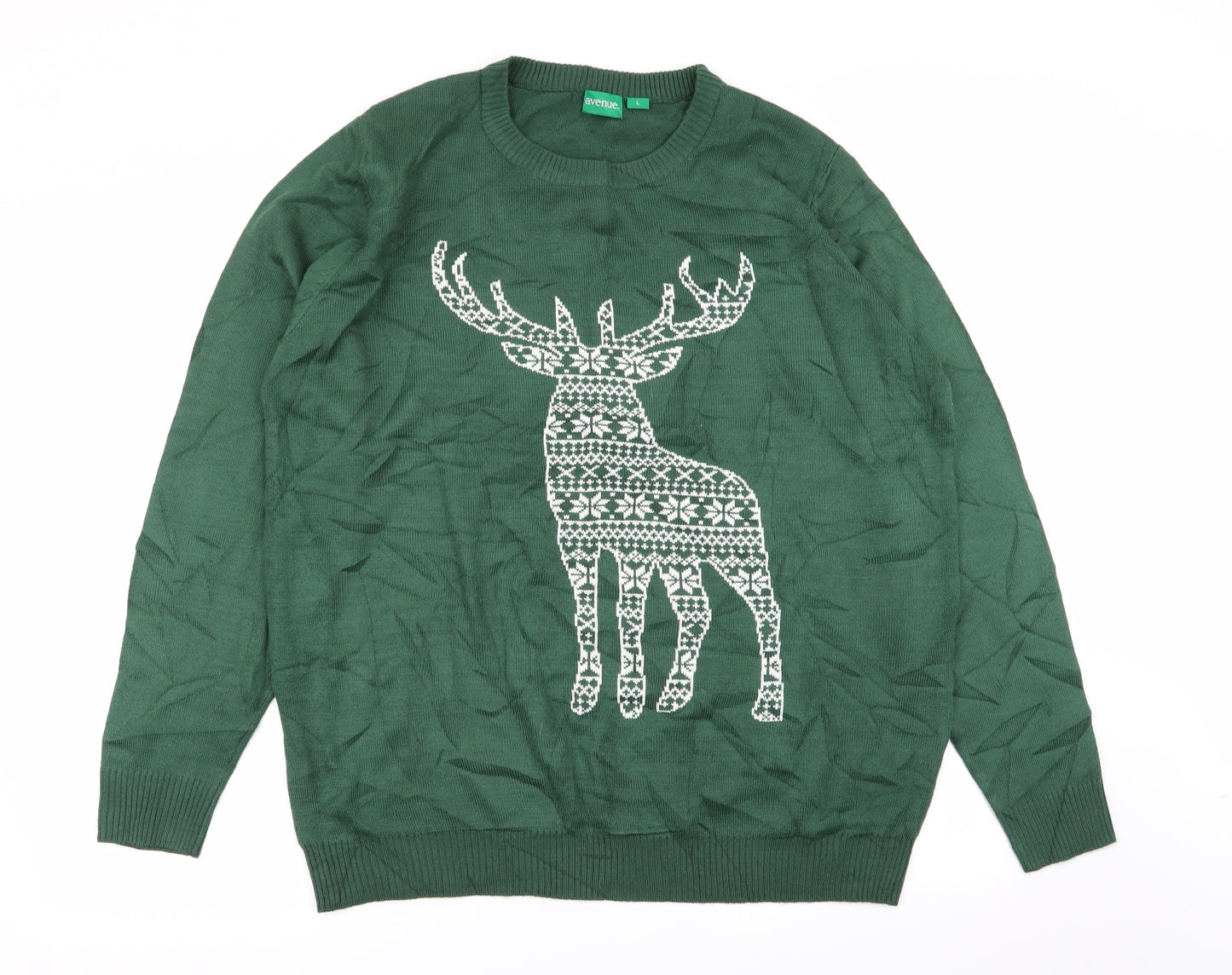 Avenue Womens Green Animal Print  Pullover Jumper Size L