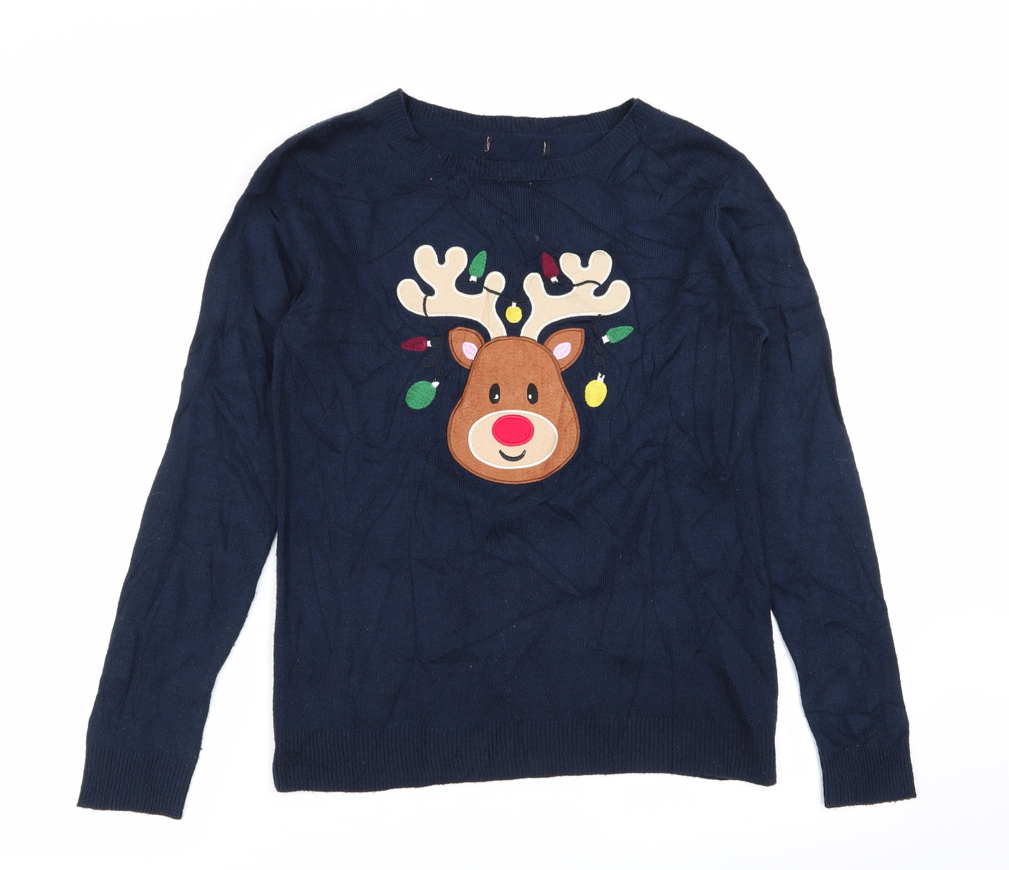 Primark Womens Blue Animal Print  Pullover Jumper Size 6  - CHRISMTAS