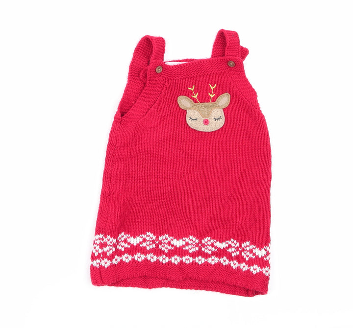 fred and flo Girls Red Pinafore/Dungaree Dress Size 12-18 Months