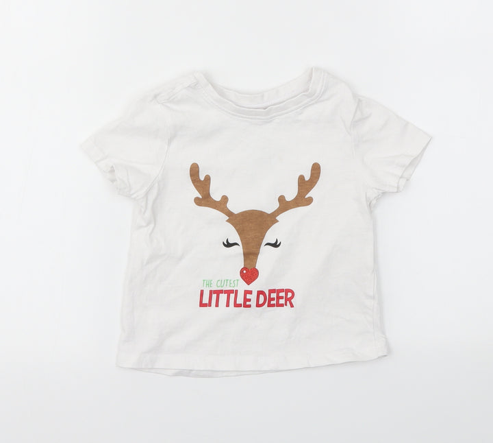 Matalan Girls White Animal Print Basic T-Shirt Size 12-18 Months