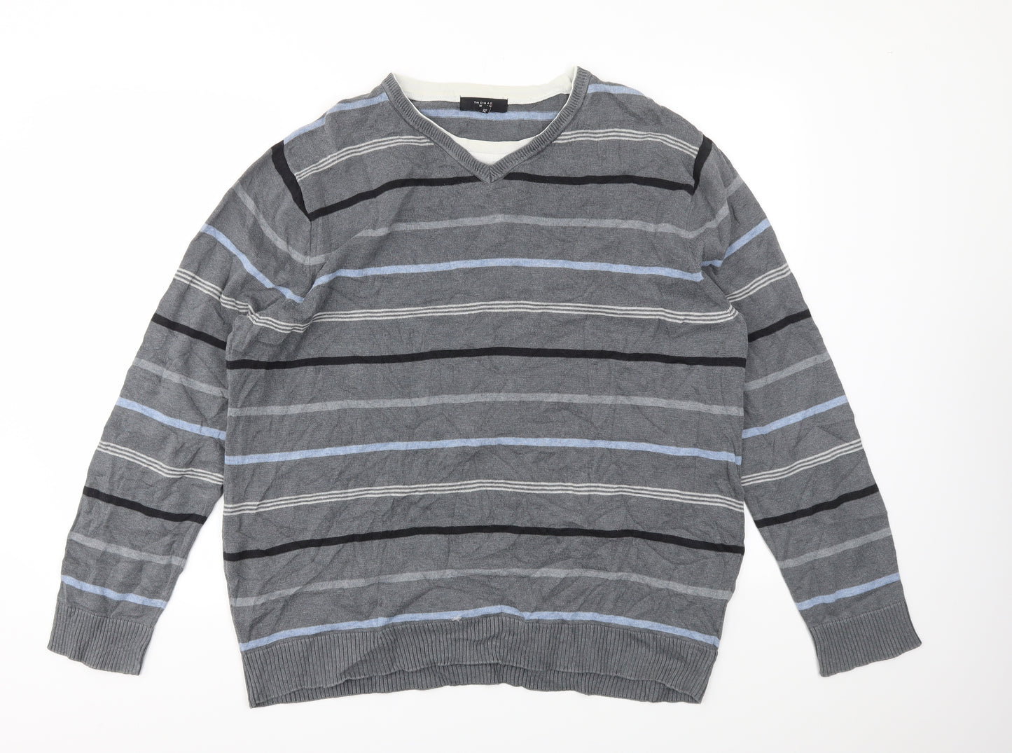 Debenhams Mens Grey Striped  Pullover Sweatshirt Size XL