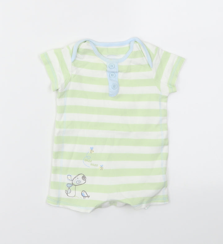 M&S Boys Green Striped Babygrow One-Piece Size 3-6 Months