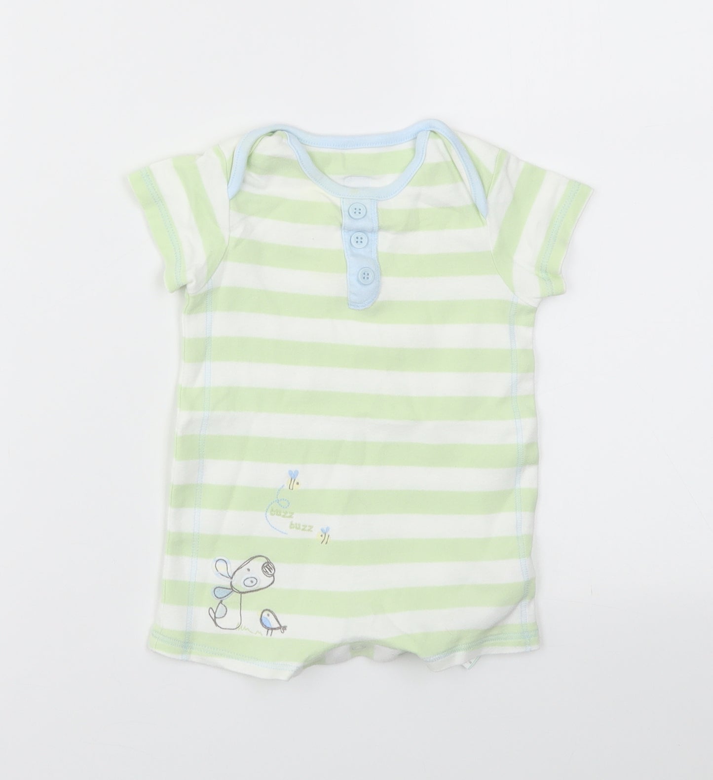 M&S Boys Green Striped  Babygrow One-Piece Size 3-6 Months