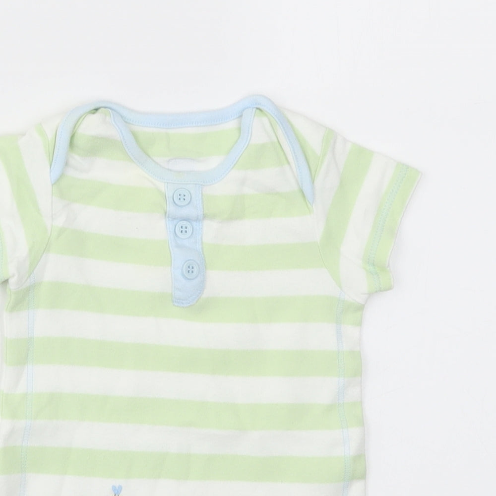 M&S Boys Green Striped  Babygrow One-Piece Size 3-6 Months