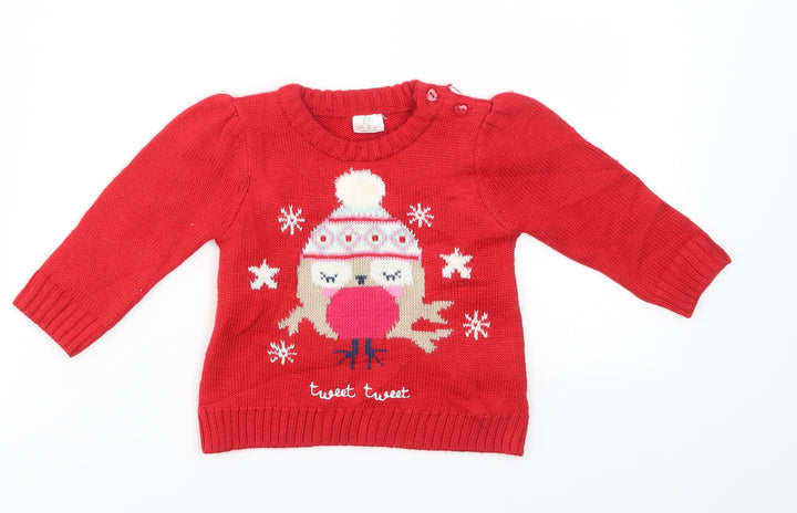 F&F Girls Red Animal Print  Pullover Jumper Size 3-6 Months