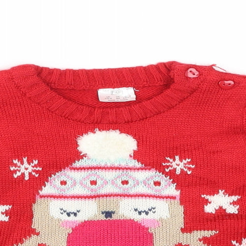 F&F Girls Red Animal Print  Pullover Jumper Size 3-6 Months