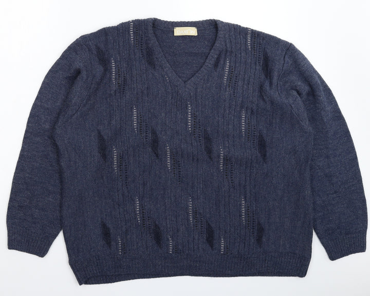 Daxon Mens Blue Knit Pullover Jumper Size XL