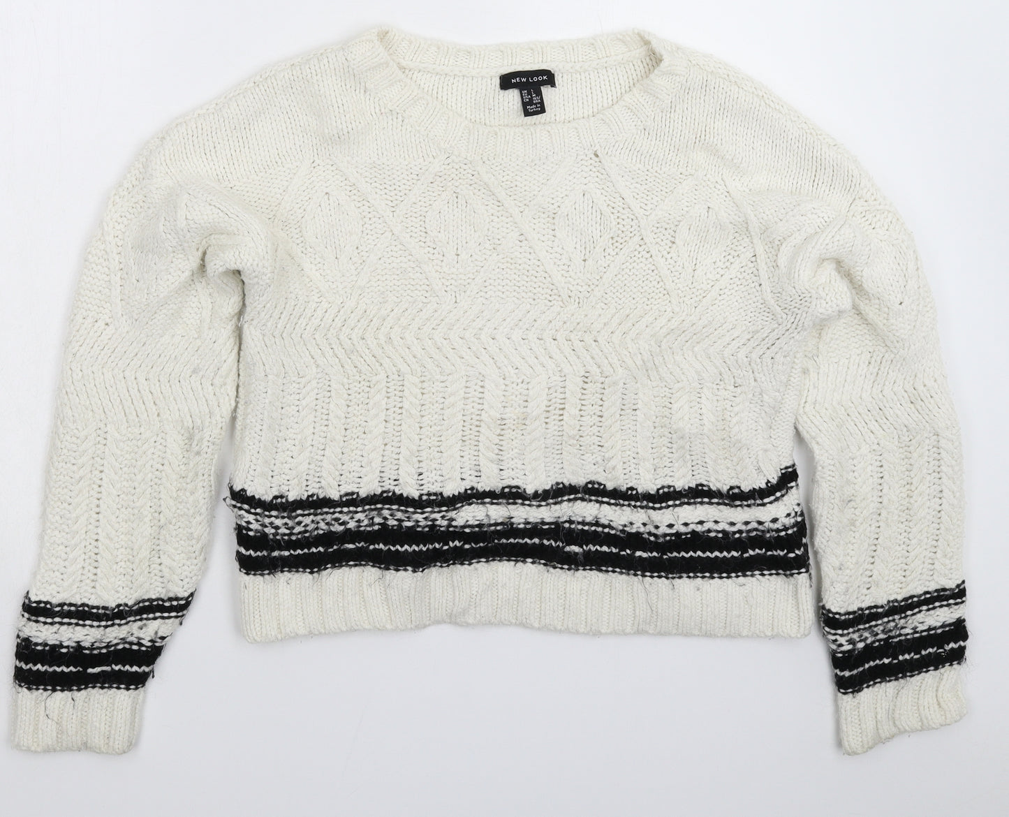 New Look Womens White  Knit Pullover Jumper Size L