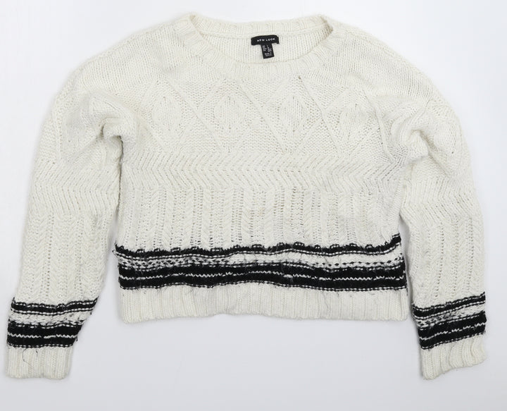 New Look Womens White  Knit Pullover Jumper Size L