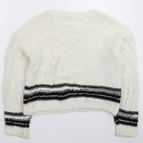New Look Womens White  Knit Pullover Jumper Size L