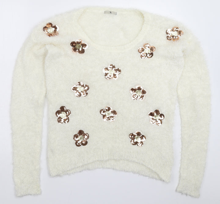 TU Womens White Knit Pullover Jumper Size 12