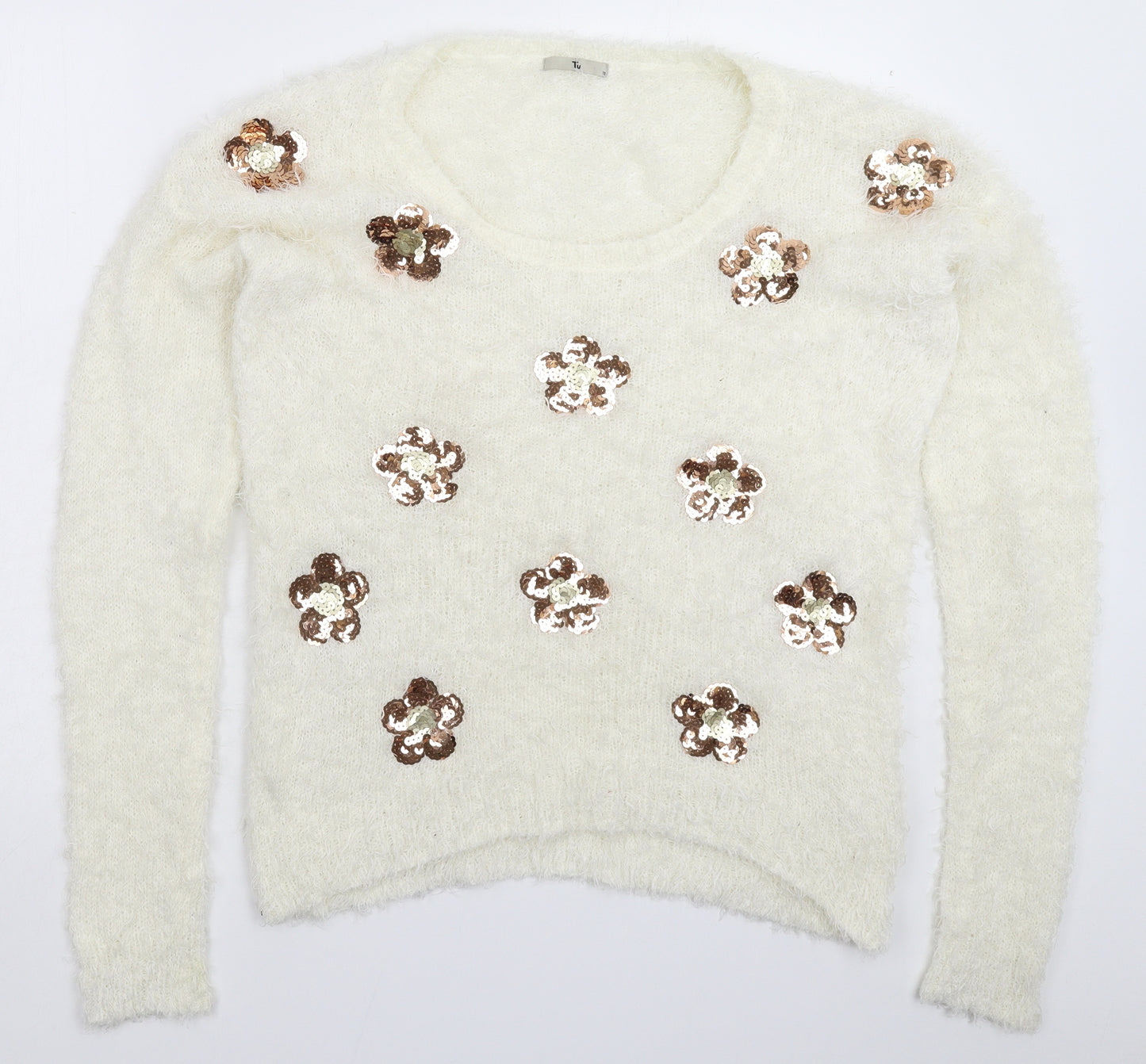 TU Womens White  Knit Pullover Jumper Size 12