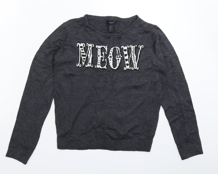 FOREVER 21 Girls Grey Knit Pullover Jumper Size 11-12 Years