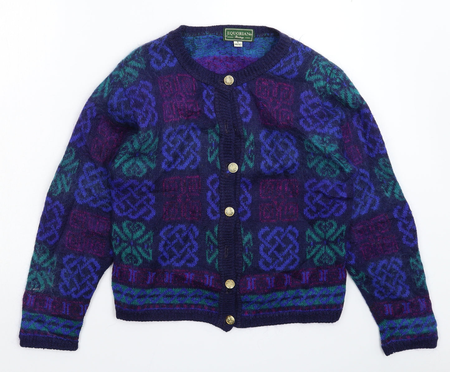 Equorian Womens Blue Geometric Knit Cardigan Jumper Size S