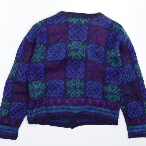 Equorian Womens Blue Geometric Knit Cardigan Jumper Size S