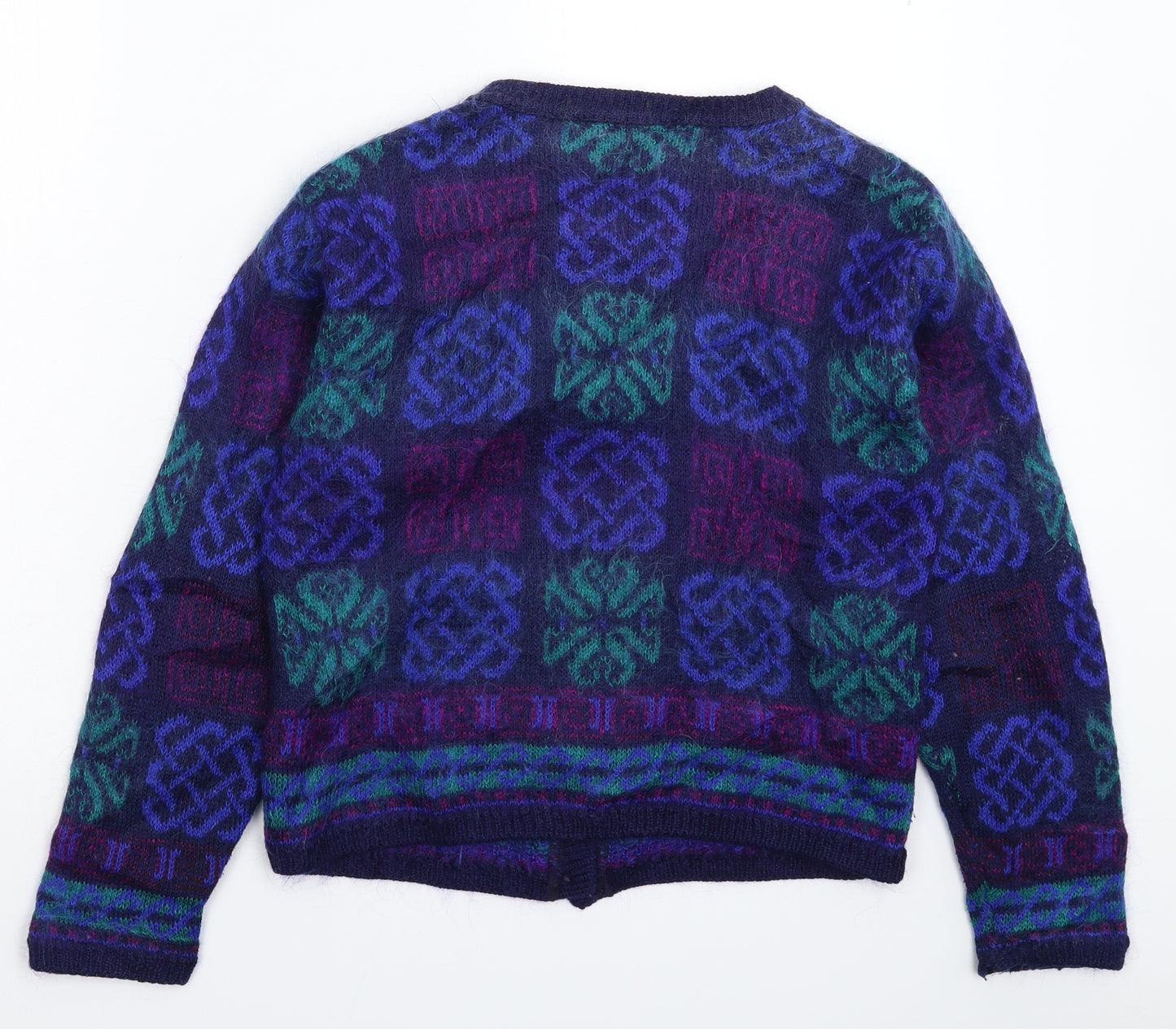 Equorian Womens Blue Geometric Knit Cardigan Jumper Size S