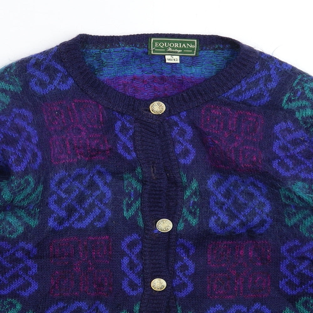 Equorian Womens Blue Geometric Knit Cardigan Jumper Size S