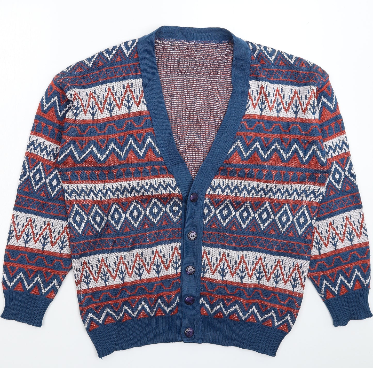 Preworn Mens Multicoloured Geometric Knit Cardigan Jumper Size L
