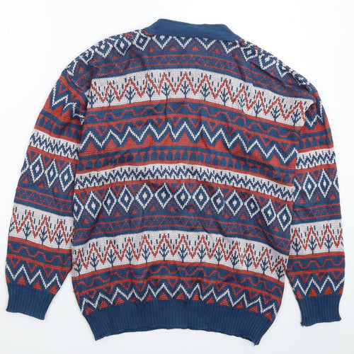 Preworn Mens Multicoloured Geometric Knit Cardigan Jumper Size L