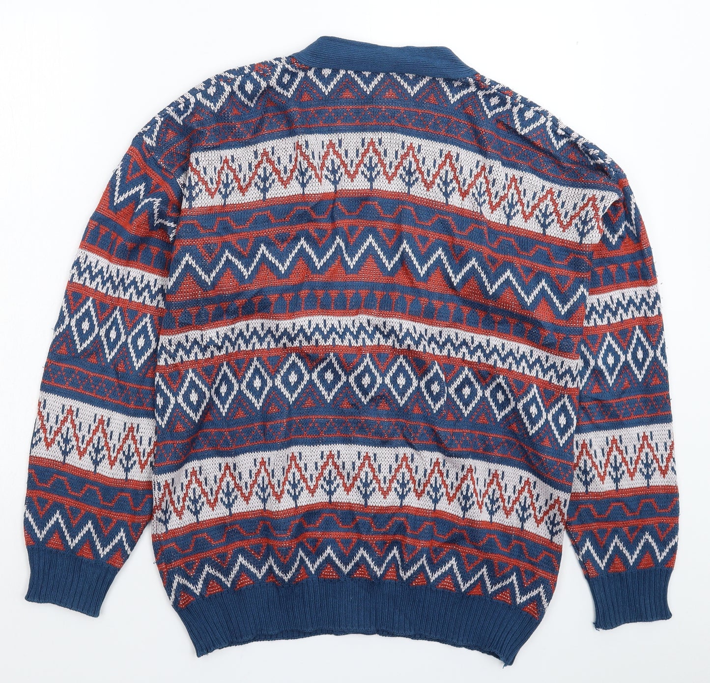 Preworn Mens Multicoloured Geometric Knit Cardigan Jumper Size L