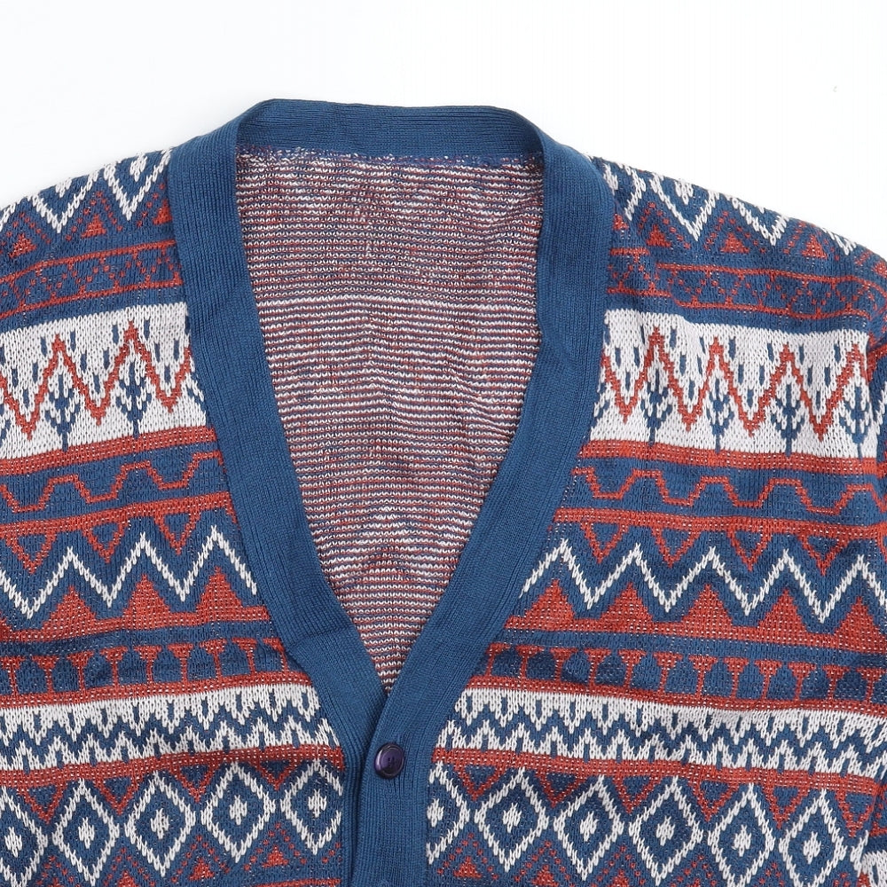 Preworn Mens Multicoloured Geometric Knit Cardigan Jumper Size L