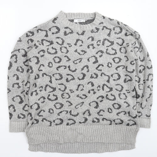Mango Womens Grey Animal Print Knit Pullover Jumper Size S