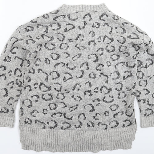 Mango Womens Grey Animal Print Knit Pullover Jumper Size S