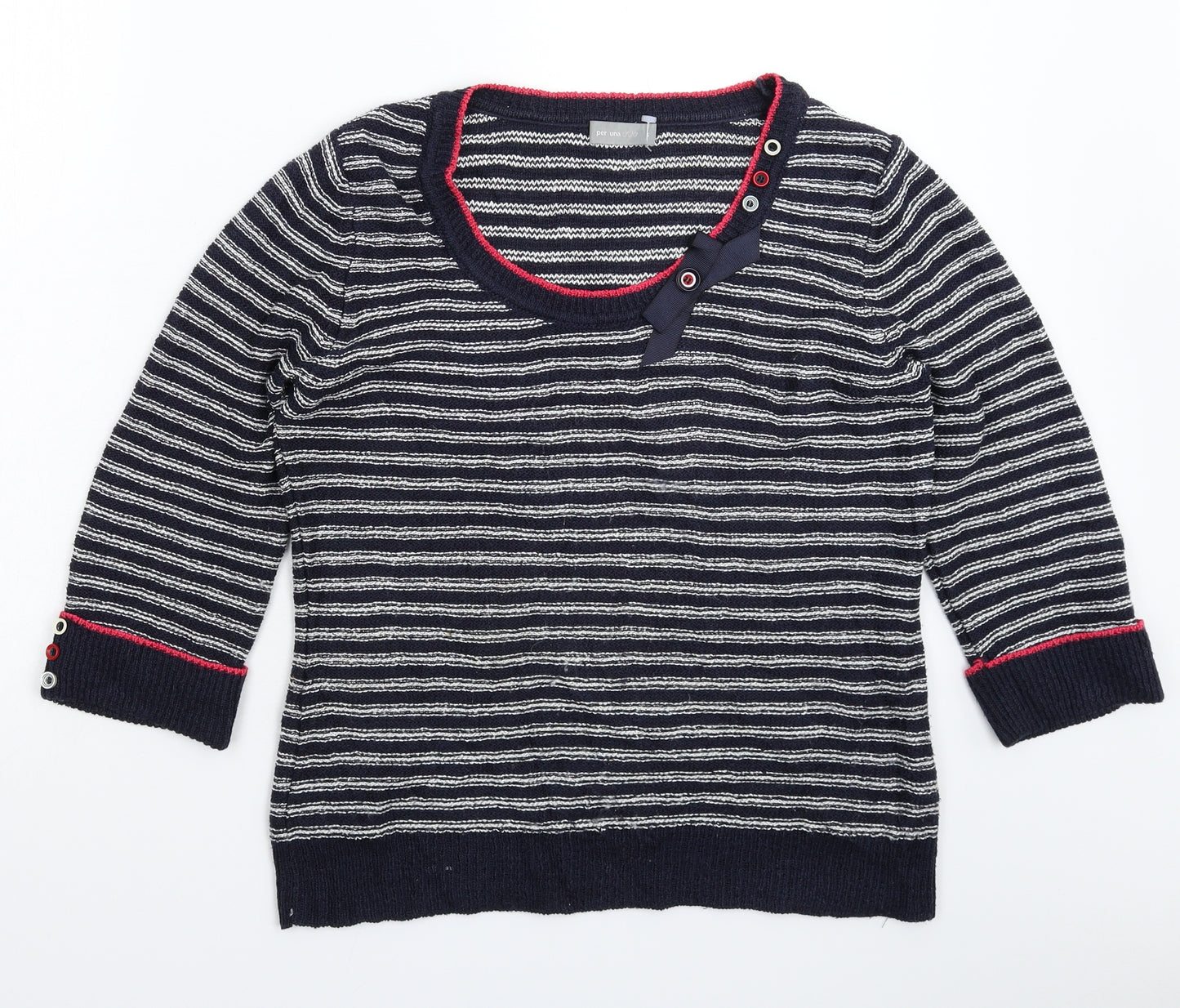 Per Una Womens Blue Striped Knit Pullover Jumper Size S