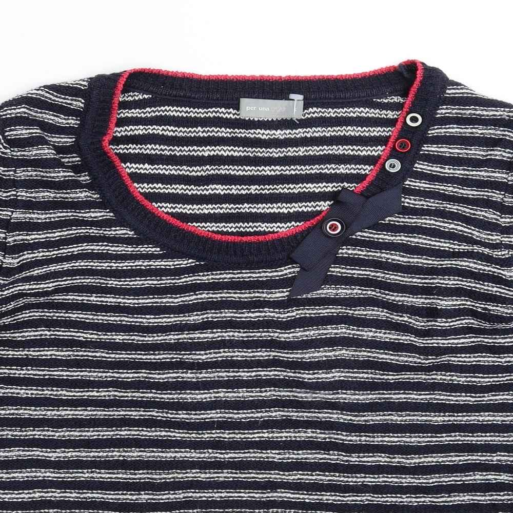 Per Una Womens Blue Striped Knit Pullover Jumper Size S