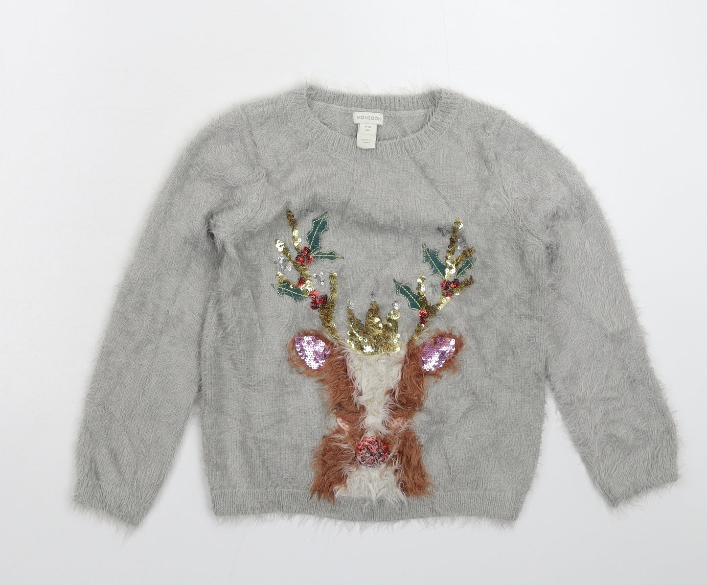 Monsoon Girls Grey  Knit Pullover Jumper Size 9-10 Years  - Christmas