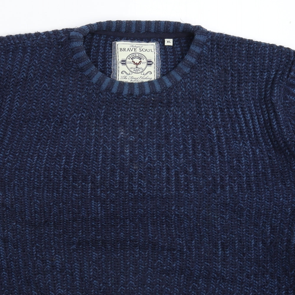 Brave Soul Mens Blue  Knit Pullover Jumper Size XL