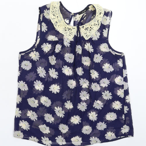 George Womens Blue Floral  Basic Tank Size 8