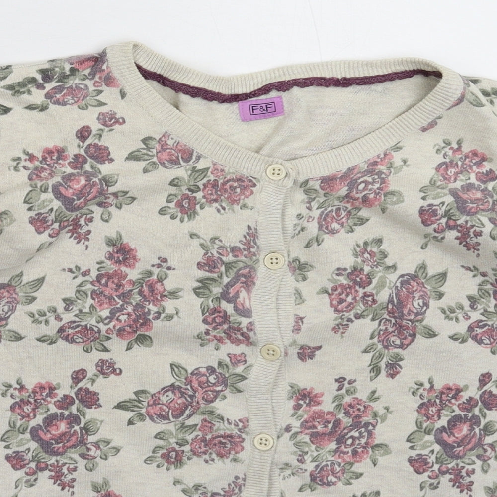 F&F Girls Grey Floral Knit Cardigan Jumper Size 13-14 Years