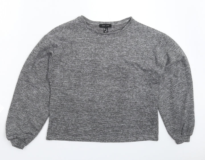 New Look Womens Grey Striped Knit Pullover Jumper Size S