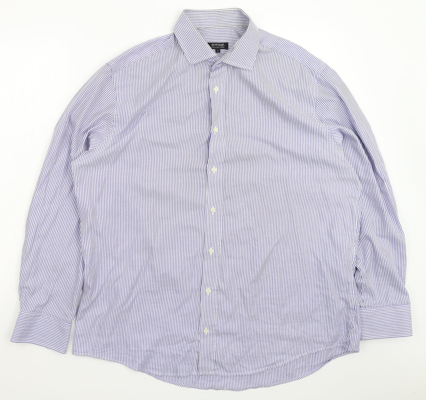 Avenue Mens Blue Striped   Dress Shirt Size 18