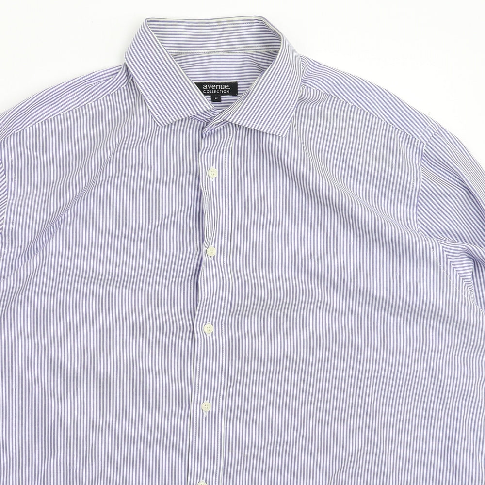 Avenue Mens Blue Striped   Dress Shirt Size 18