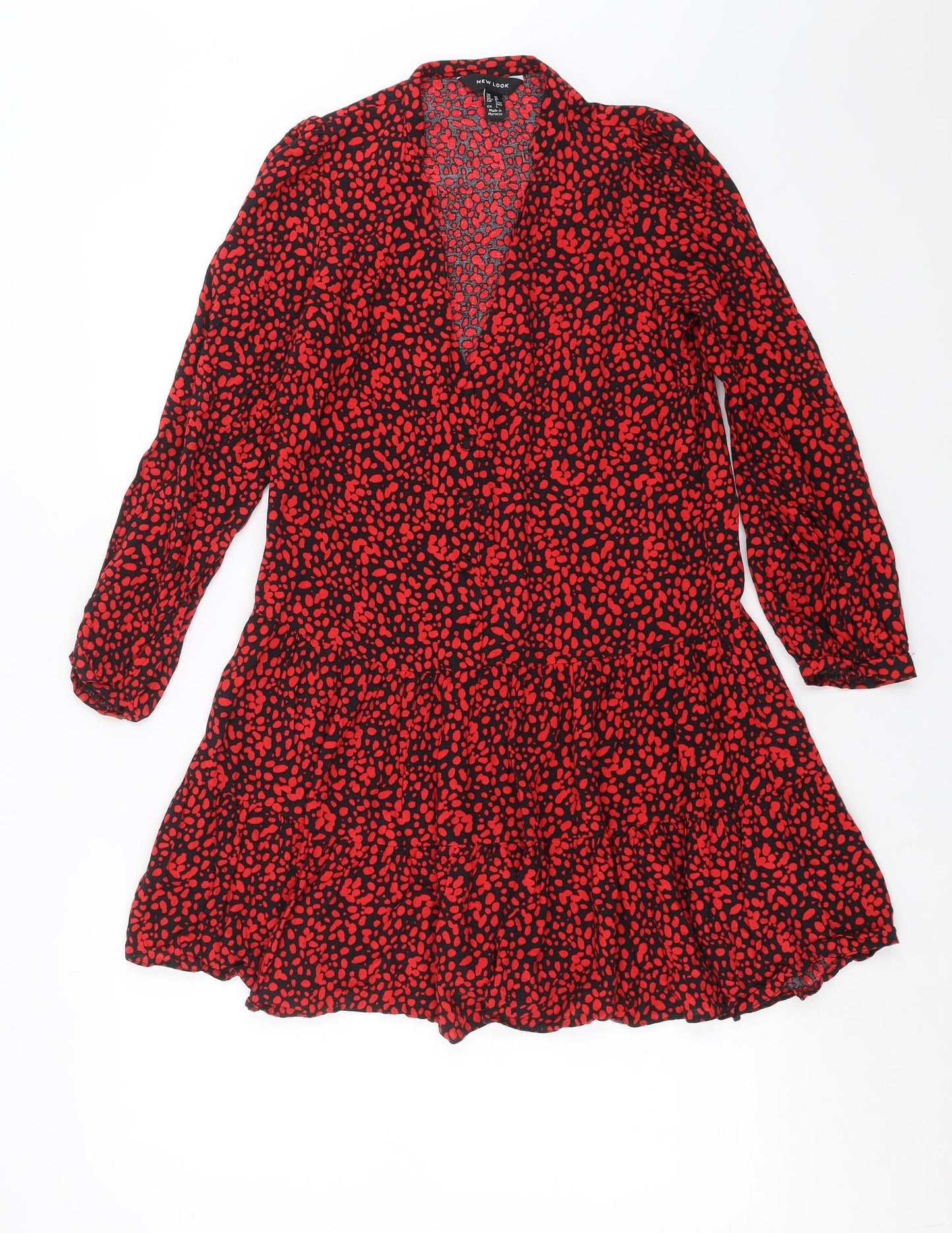 New Look Womens Red Geometric  Shirt Dress  Size 10