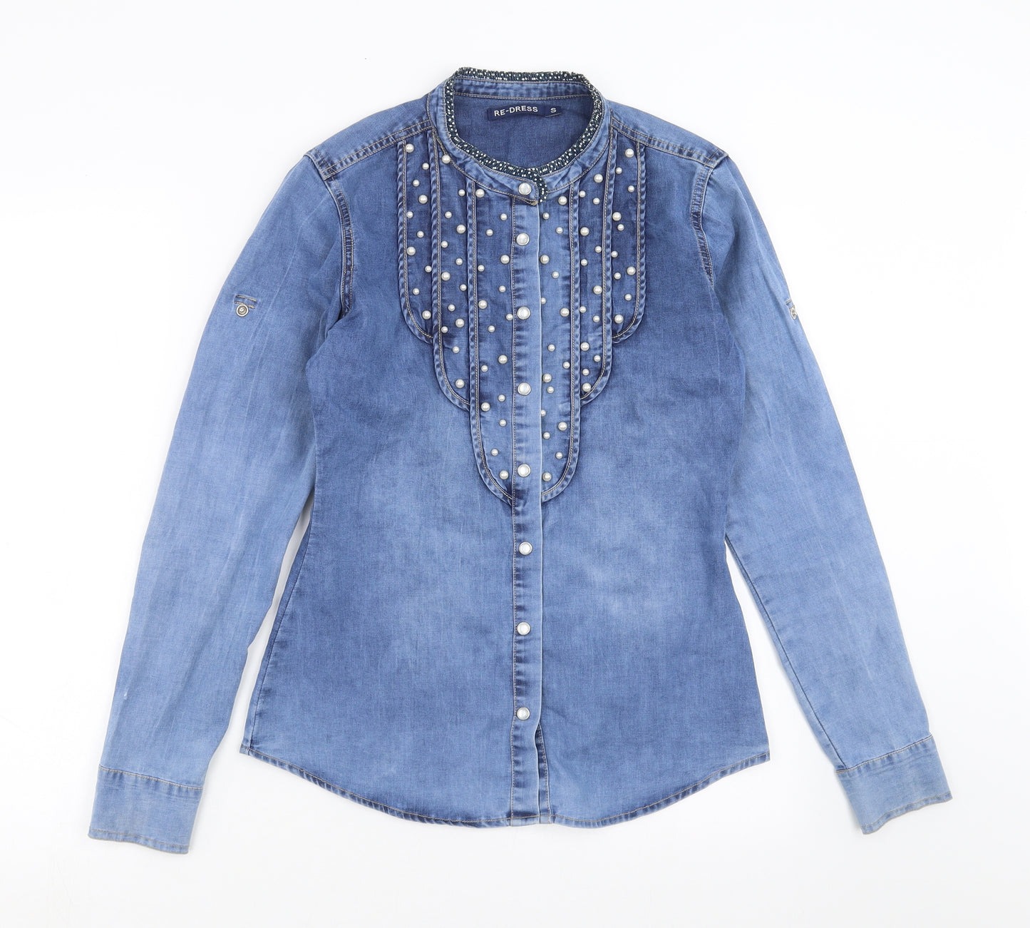 Re-Dress Womens Blue  Denim Basic Button-Up Size S  - beaded