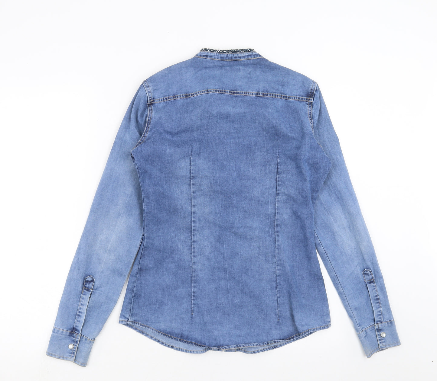 Re-Dress Womens Blue  Denim Basic Button-Up Size S  - beaded