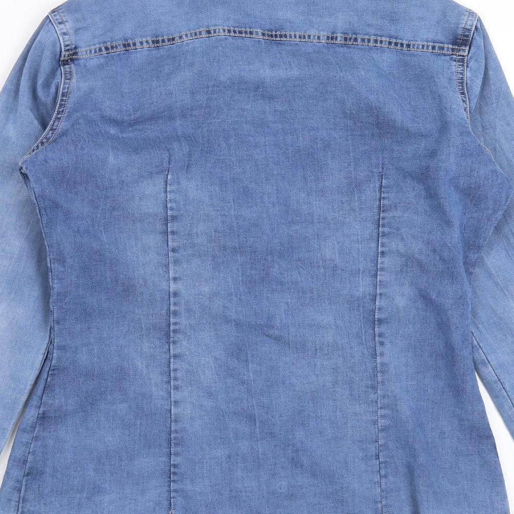 Re-Dress Womens Blue  Denim Basic Button-Up Size S  - beaded