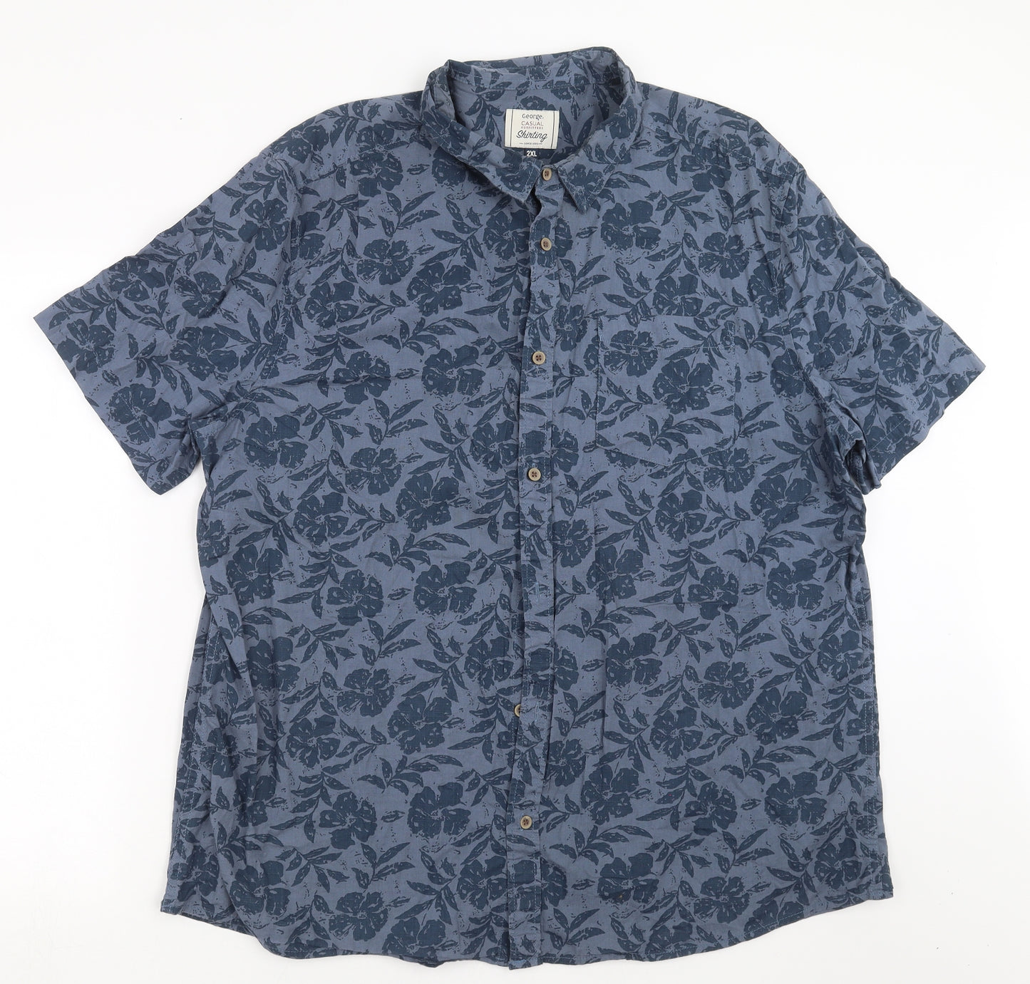 George Mens Blue Floral   Button-Up Size 2XL