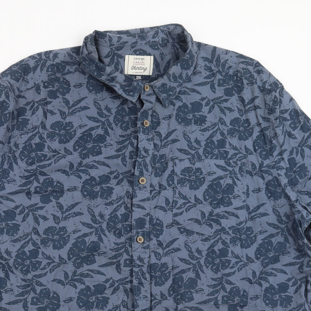George Mens Blue Floral   Button-Up Size 2XL