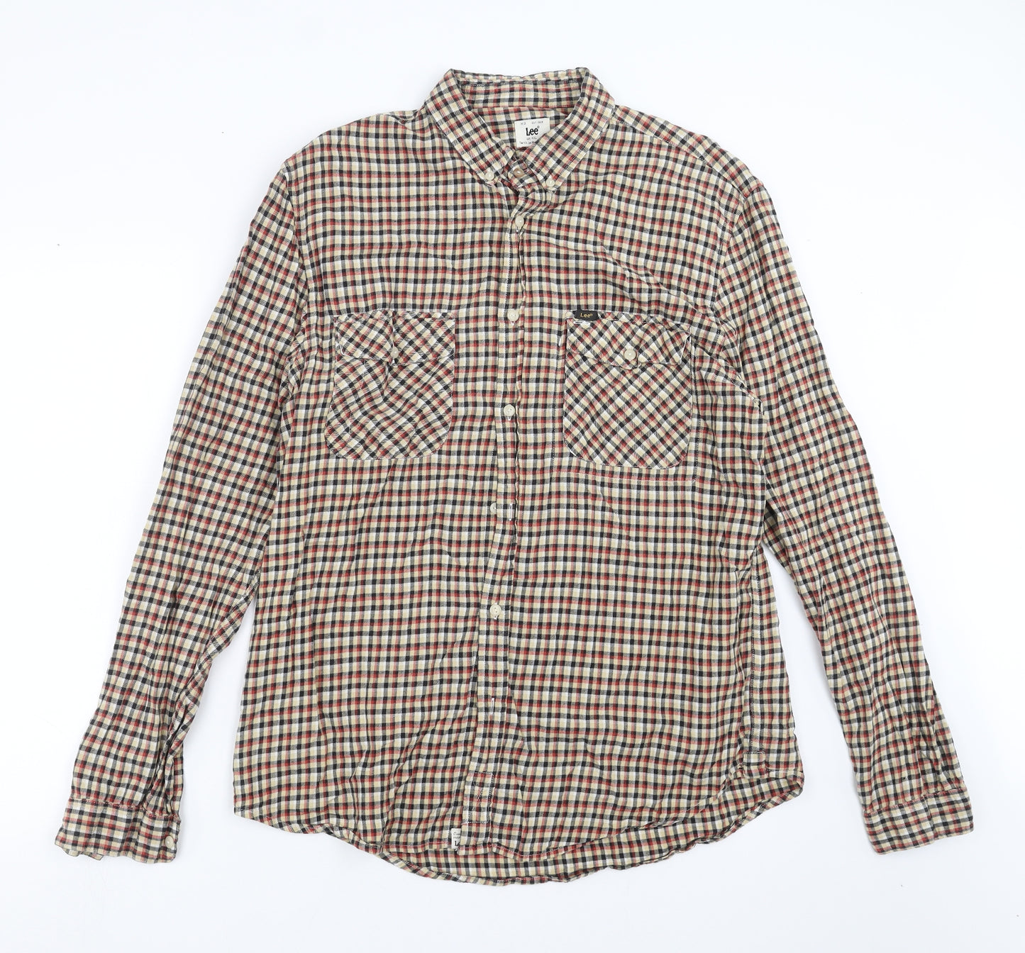 Lee Mens Beige Check   Button-Up Size 2XL
