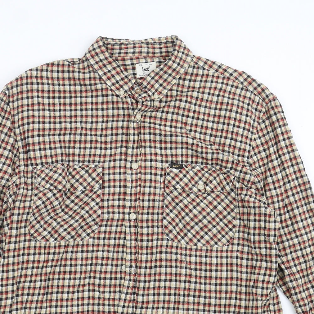 Lee Mens Beige Check   Button-Up Size 2XL