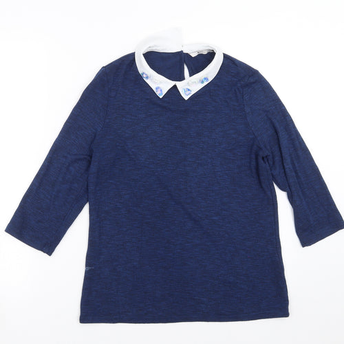 TU Womens Blue  Knit Pullover Jumper Size 8  - floral beading detail
